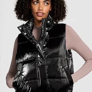 Victorias Secret Pink Shiny Black Puffer Vest Size M